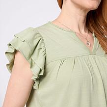 "As Is" DG2 by Diane Gilman Cotton Modal Flutter Sleeve Blouse