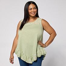 "As Is" DG2 by Diane Gilman Cotton Modal Slub-Embellished Ruffle Ta...