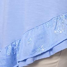 "As Is" DG2 by Diane Gilman Cotton Modal Slub-Embellished Ruffle Ta...