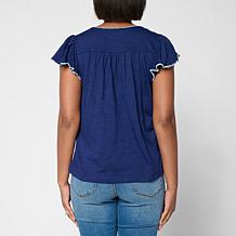 "As Is" DG2 by Diane Gilman Cotton Modal Slub Flutter Sleeve Top