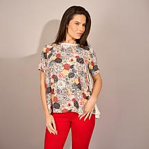 "As Is" DG2 by Diane Gilman Crepe De Chine Flared Sleeve Printed Top