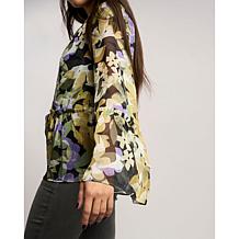 "As Is" DG2 by Diane Gilman Crinkle Chiffon Bell Sleeve Blouse