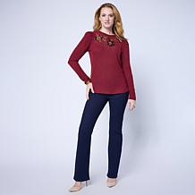 "As Is" DG2 by Diane Gilman Embellished Puff Sleeve Top