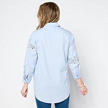 "As Is" DG2 by Diane Gilman Embellished Striped Poplin Button-Down ...