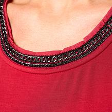 "As Is" DG2 by Diane Gilman Embellished U-Neck Short-Sleeve Tee