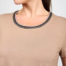 "As Is" DG2 by Diane Gilman Embellished U-Neck Short-Sleeve Tee