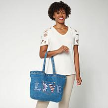 "As Is" DG2 by Diane Gilman Embroidered Americana Denim Tote Bag