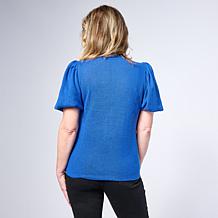 "As Is" DG2 by
Diane Gilman Embroidered Balloon-Sleeve Brushed Knit...