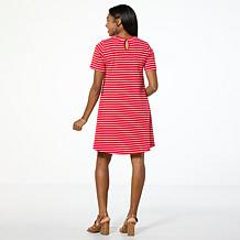 "As Is" DG2 by Diane Gilman Embroidered Striped Knit Swing Dress