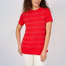 "As Is" DG2 by Diane Gilman Everyday Jersey Crewneck Embellished Tee