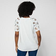 "As Is" DG2 by Diane Gilman Everyday Jersey Eyelet Ruched Sleeve Top