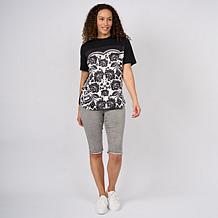 "As Is" DG2 by Diane Gilman Everyday Jersey Knit Scarf Print Top