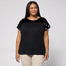 "As Is" DG2 by Diane Gilman Everyday Jersey Paillette Yoke Knit Top