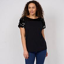 "As Is" DG2 by Diane Gilman Everyday Jersey Paillette Yoke Knit Top