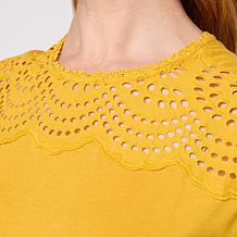 "As Is" DG2 by Diane Gilman Everyday Jersey Scallop Eyelet Yoke Top