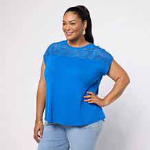 "As Is" DG2 by Diane Gilman Everyday Jersey Scallop Eyelet Yoke Top