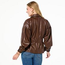 "As Is" DG2 by Diane Gilman Faux Leather Cinched Waist Jacket