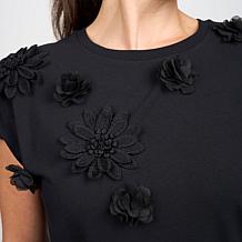 As Is DG2 by Diane Gilman Floral Applique Embellished Top