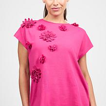 "As Is" DG2 by Diane Gilman Floral Applique Embellished Top