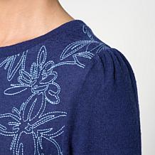 "As Is" DG2 by Diane Gilman Floral Embroidered Puff-Sleeve Top