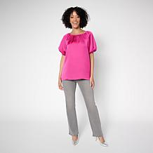 "As Is" DG2 by Diane Gilman Hammered Satin Bubble Sleeve Top