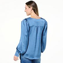 "As Is" DG2 by Diane Gilman Hammered Satin Draped Sleeve Blouse