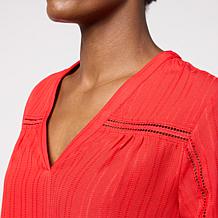 "As Is" DG2 by Diane Gilman Jacquard Lantern Sleeve Blouse