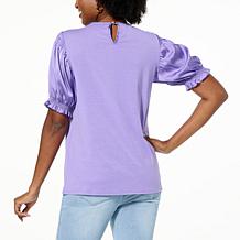 "As Is" DG2 by Diane Gilman Just Like Silk & Jersey Knit Combo Top