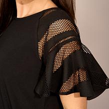 "As Is" DG2 by Diane Gilman Lace Combo Flutter Sleeve Top