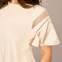 "As Is" DG2 by Diane Gilman Lace Combo Flutter Sleeve Top