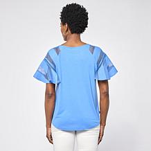 "As Is" DG2 by Diane Gilman Lace Combo Flutter Sleeve Top
