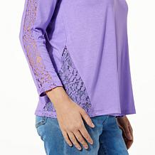 "As Is" DG2 by Diane Gilman Lace Inset V-Neck Top