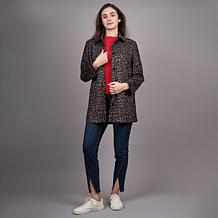 "As Is" DG2 by Diane Gilman Leopard Print Faux Suede Car Coat