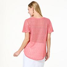 "As Is" DG2 by Diane Gilman Mesh Knit Flutter-Sleeve Sweater with S...