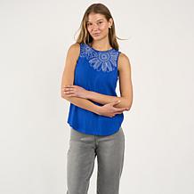 "As Is" DG2 by Diane Gilman Metallic Embroidered Mixed Media Tank