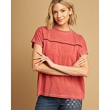 "As Is" DG2 by Diane Gilman Metallic-Trimmed Relaxd Crew Neck Knit Top