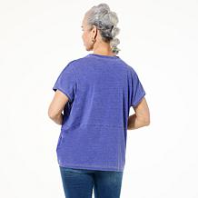 "As Is" DG2 by Diane Gilman Metallic-Trimmed Relaxd Crew Neck Knit Top