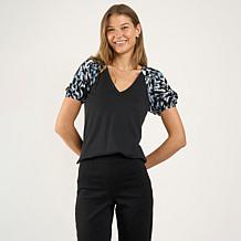 "As Is" DG2 by
Diane Gilman Mixed Media Puff Sleeve V-neck Top
