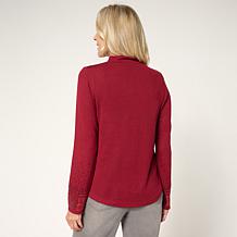 "As Is" DG2 by Diane Gilman Mock-Neck Embellished Sleeve Knit Top