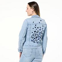 "As Is" DG2 by Diane Gilman New Classic Denim Embroidered Jean Jacket