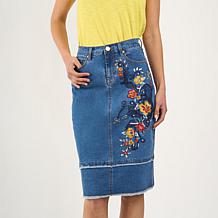"As Is" DG2 by Diane Gilman New Classic Embellished Denim Skirt