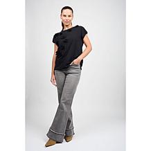 "As Is" DG2 by Diane Gilman New Classic Stretch Denim Frayed Wide-L...