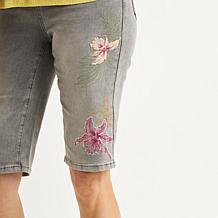 "As Is" DG2 by Diane Gilman New Classic Stretch Embroidered Bermuda...