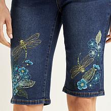 "As Is" DG2 by Diane Gilman New Classic Stretch Embroidered Bermuda...