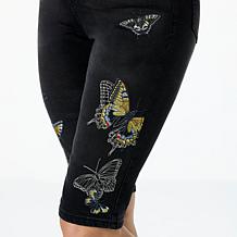 "As Is" DG2 by Diane Gilman New Classic Stretch Embroidered Bermuda...
