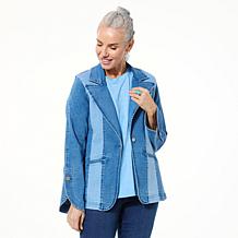 "As Is" DG2 by Diane Gilman New Clssic Stretch Denim Colorblock Blazer