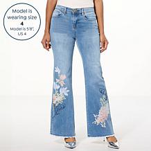 "As Is" DG2 by Diane Gilman New Stretch Embroidered Wide-Leg Jean