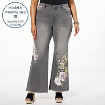 "As Is" DG2 by Diane Gilman New Stretch Embroidered Wide-Leg Jean