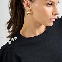 "As Is" DG2 by Diane Gilman Novelty Button Crew Neck Top