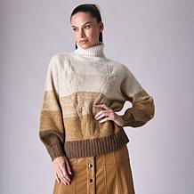 "As Is" DG2 by Diane Gilman Ombre Cable Turtleneck Sweater